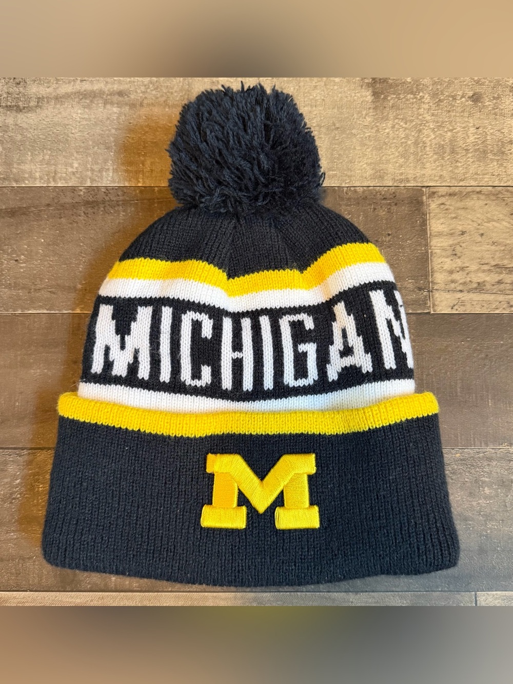 Michigan Wolverines Hat Beanie Mens One Size Black Yellow NCAA Football NWOT